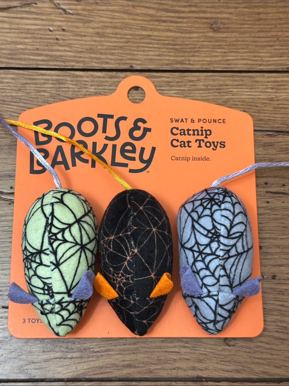 Boots & Barkley Halloween Spiderweb Catnip Mice - Green, Black, Blue
